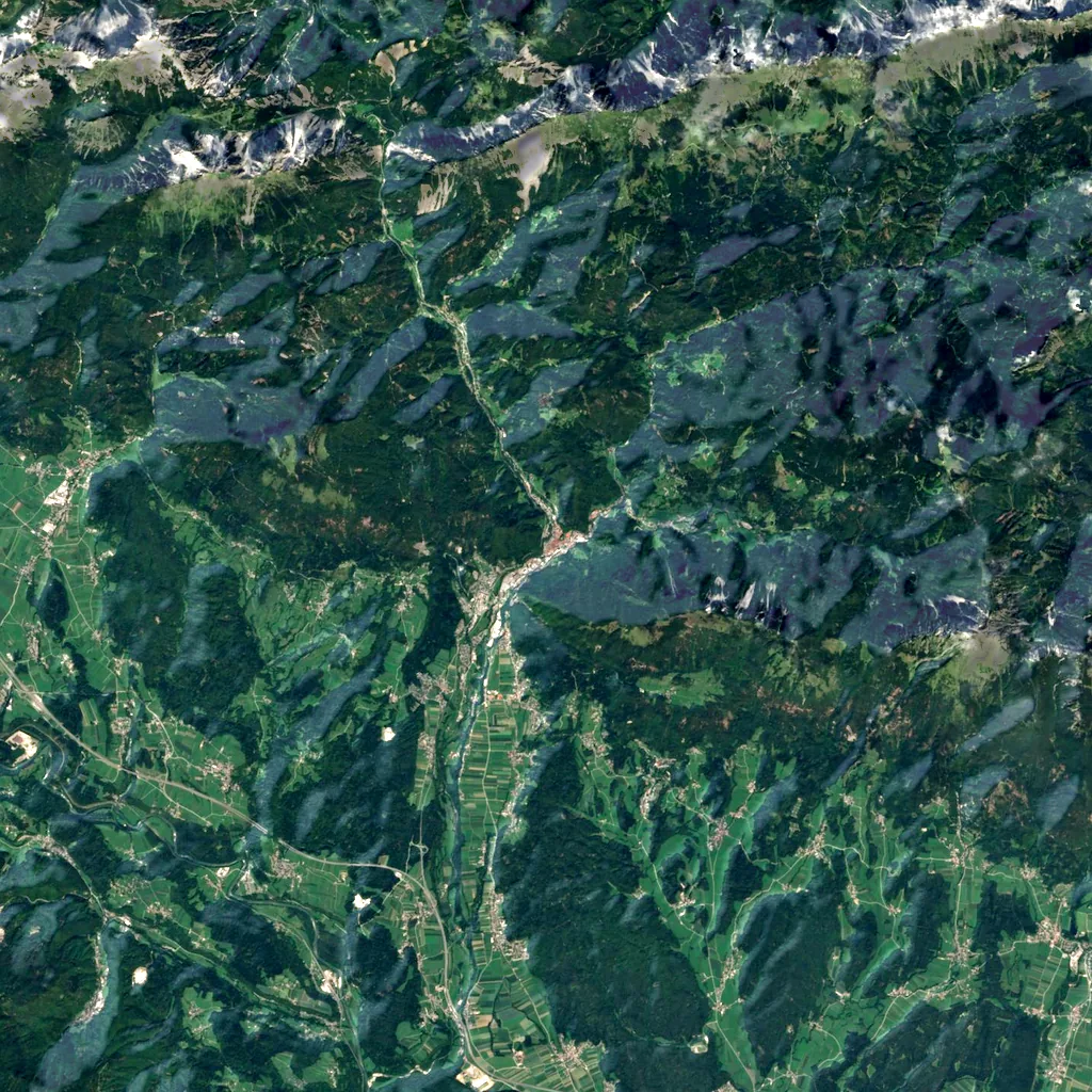 Dovžan Gorge seen from above (Sentinel-2)
