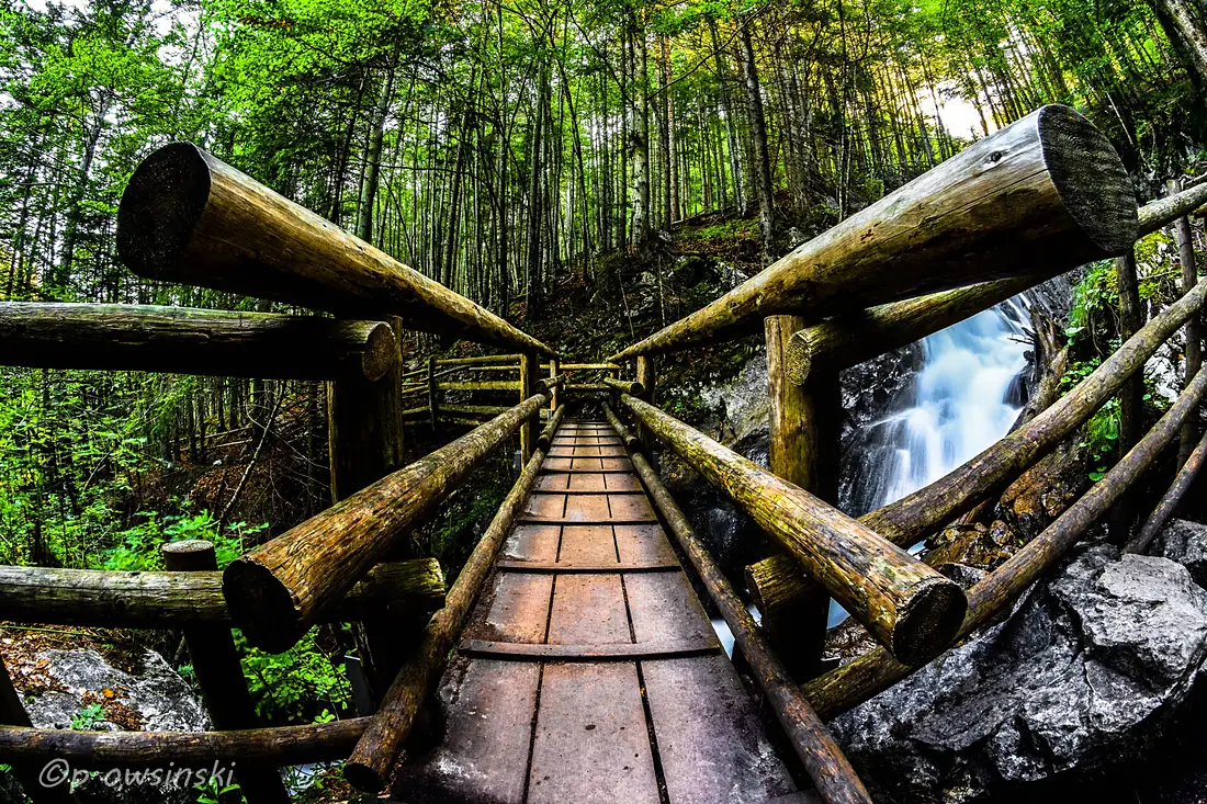 Bridge Over The Waterfall In Forest (183971749)