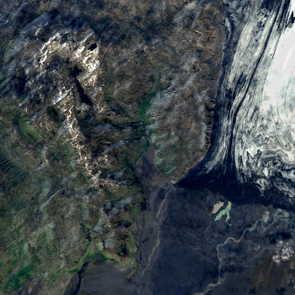Hvítárgljúfur seen from above (Sentinel-2)