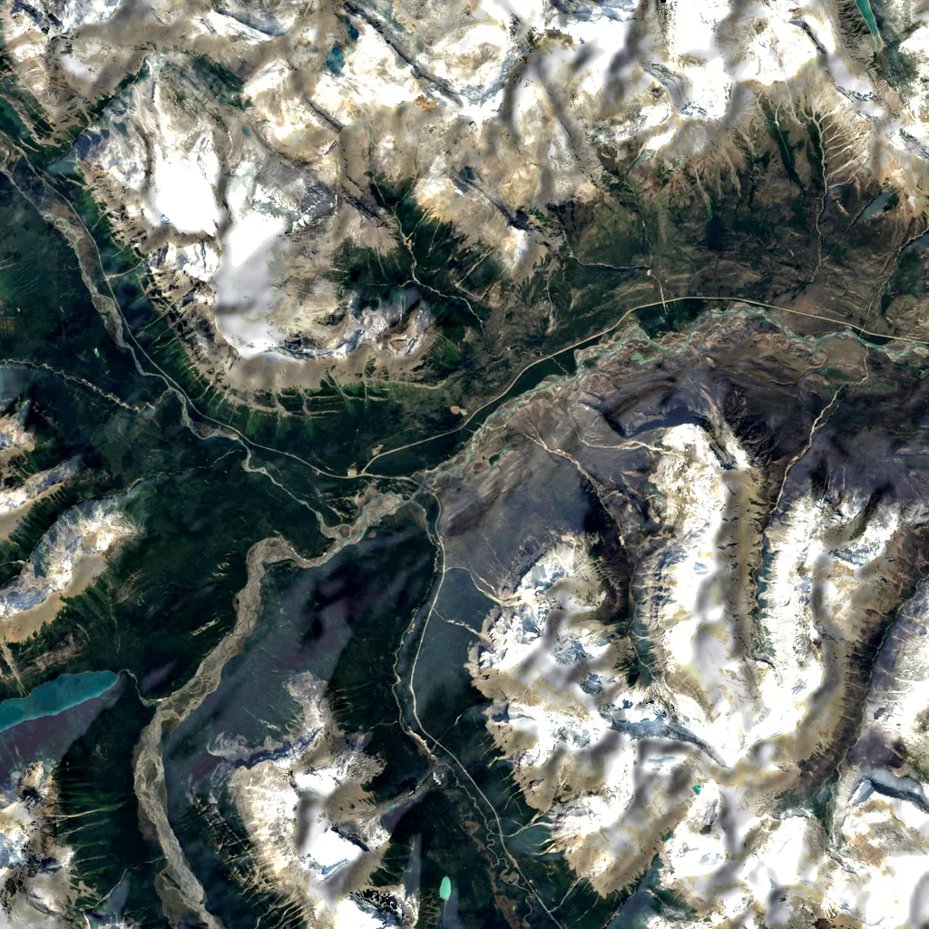 Mistaya Canyon seen from above (Sentinel-2)