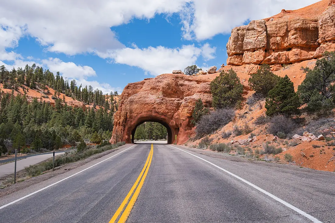 Sandstone road tunnel on Utah State Route 12, Red Canyon, Utah